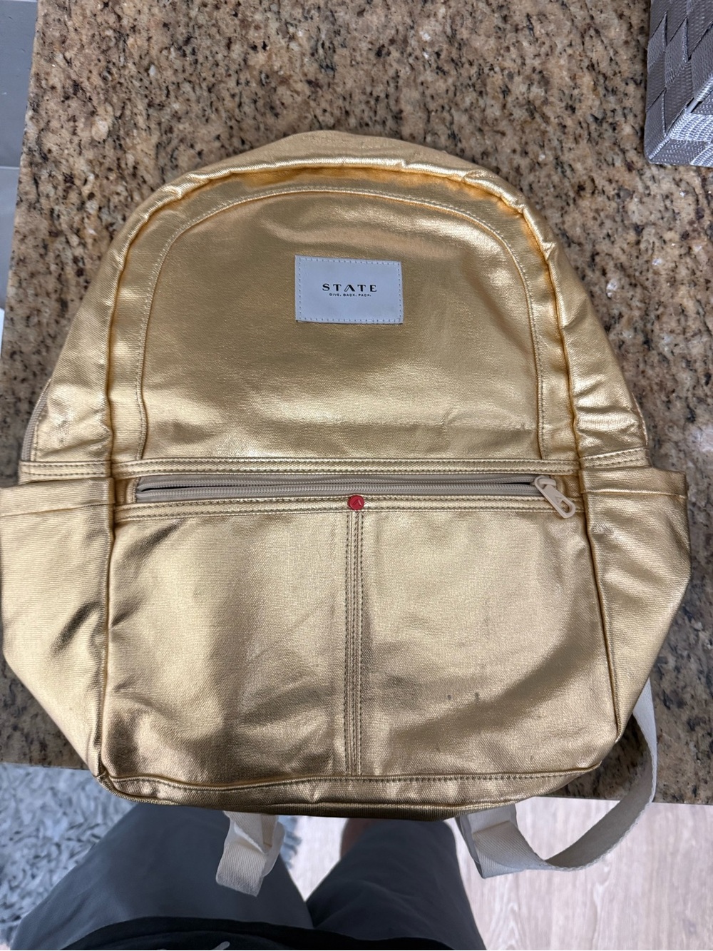 STATE Gold Metallic Kids Mini Backpack Polyester Zip Used - Picture 3 of 7
